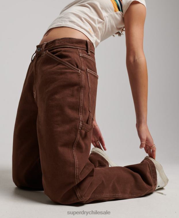 mujer Superdry marrón pantalones de carpintero en contraste 2R68Z2555