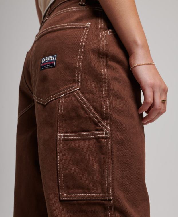 mujer Superdry marrón pantalones de carpintero en contraste 2R68Z2555