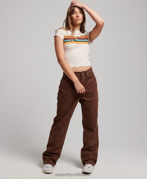 mujer Superdry marrón pantalones de carpintero en contraste 2R68Z2555