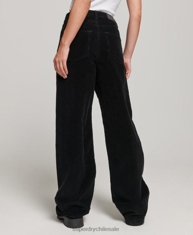 mujer Superdry negro pantalones anchos vintage de pana 2R68Z2577