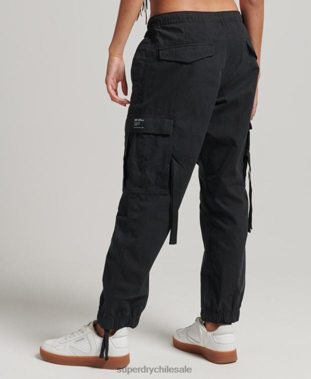 mujer Superdry negro pantalones de algodón orgánico con agarre de paracaídas 2R68Z2604