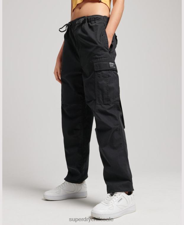 mujer Superdry negro pantalones de algodón orgánico con agarre de paracaídas 2R68Z2608