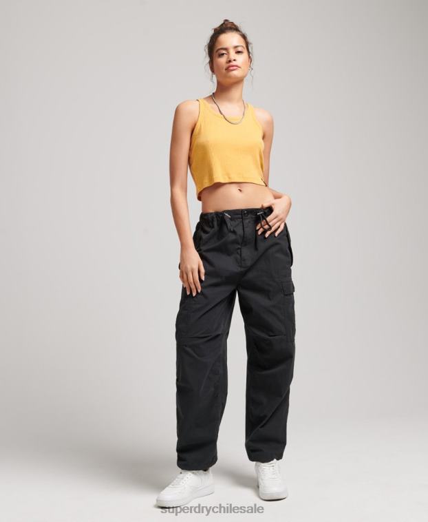 mujer Superdry negro pantalones de algodón orgánico con agarre de paracaídas 2R68Z2608
