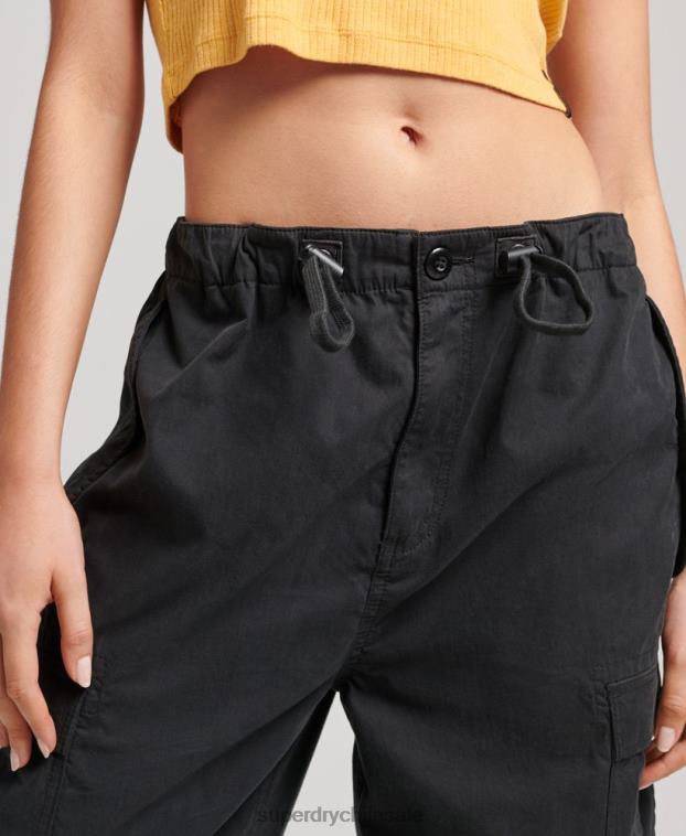 mujer Superdry negro pantalones de algodón orgánico con agarre de paracaídas 2R68Z2608