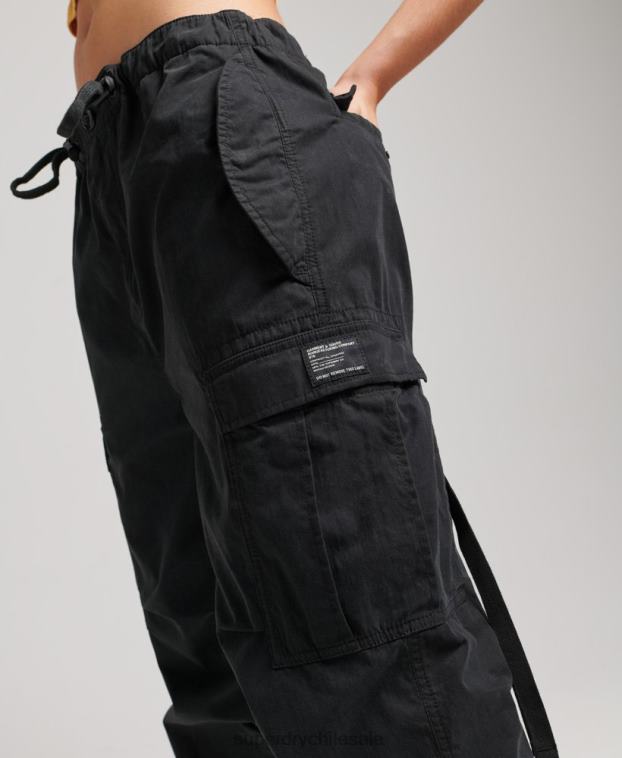 mujer Superdry negro pantalones de algodón orgánico con agarre de paracaídas 2R68Z2608
