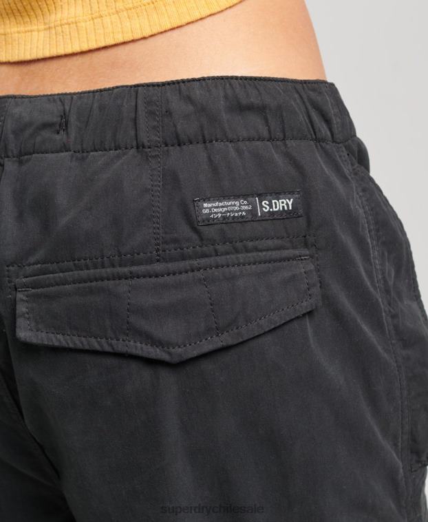 mujer Superdry negro pantalones de algodón orgánico con agarre de paracaídas 2R68Z2608