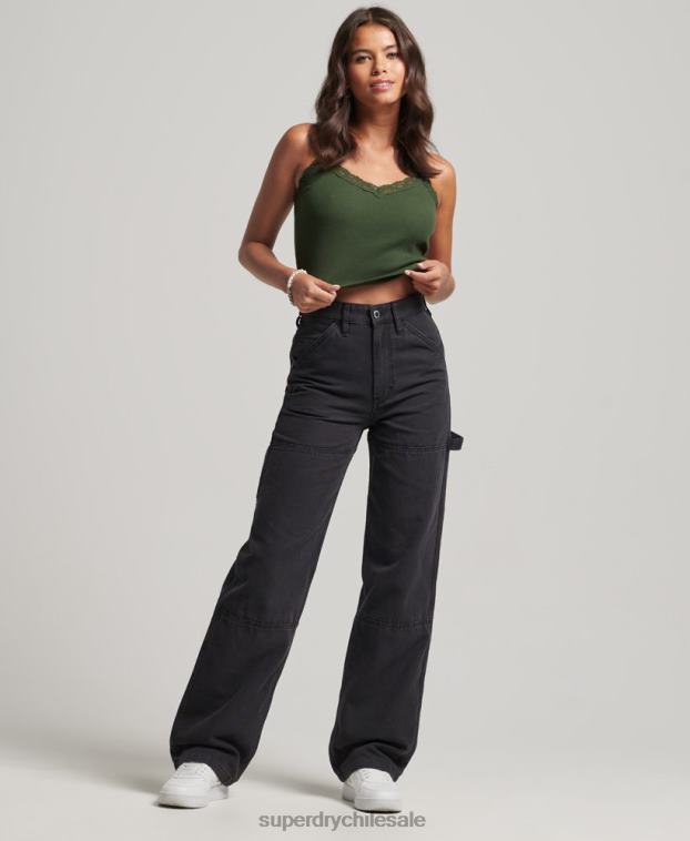 mujer Superdry negro pantalones de carpintero de pierna ancha 2R68Z2559