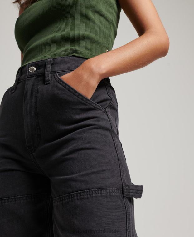 mujer Superdry negro pantalones de carpintero de pierna ancha 2R68Z2559