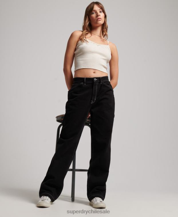 mujer Superdry negro pantalones de carpintero en contraste 2R68Z2564