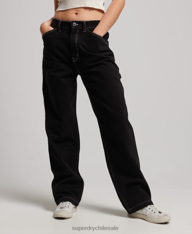 mujer Superdry negro pantalones de carpintero en contraste 2R68Z2564