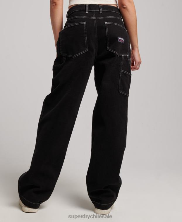mujer Superdry negro pantalones de carpintero en contraste 2R68Z2564