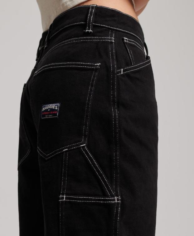 mujer Superdry negro pantalones de carpintero en contraste 2R68Z2564