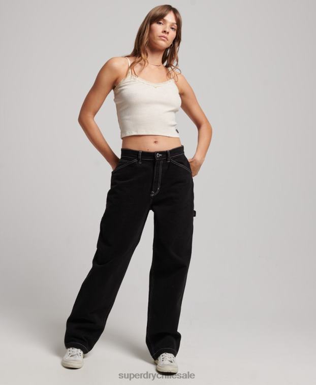 mujer Superdry negro pantalones de carpintero en contraste 2R68Z2564