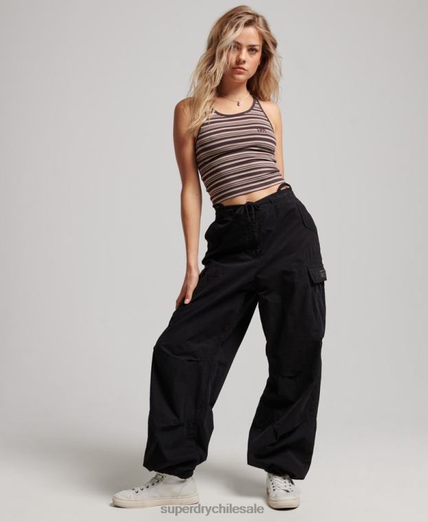 mujer Superdry negro pantalones holgados de paracaídas 2R68Z2013