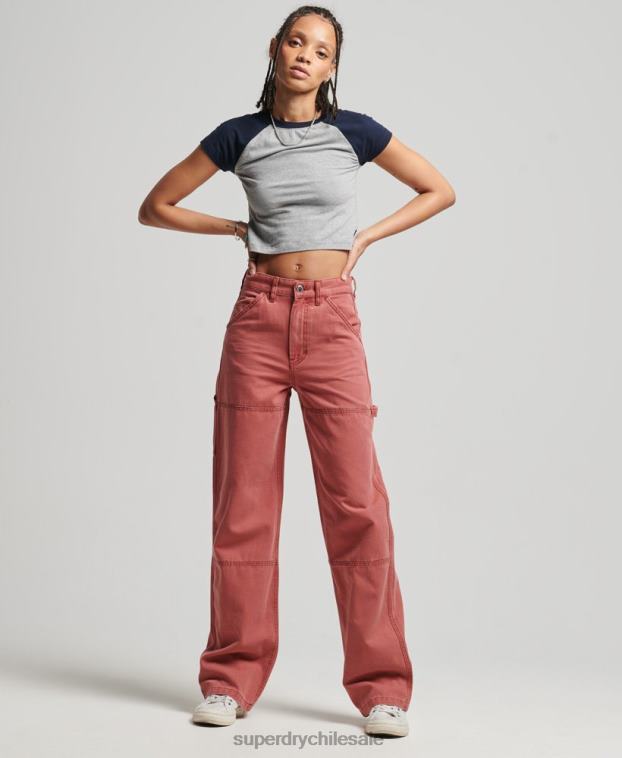 mujer Superdry rojo pantalones de carpintero de pierna ancha 2R68Z2575