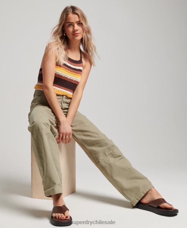 mujer Superdry verde Pantalón carpintero ancho vintage de algodón orgánico 2R68Z2556