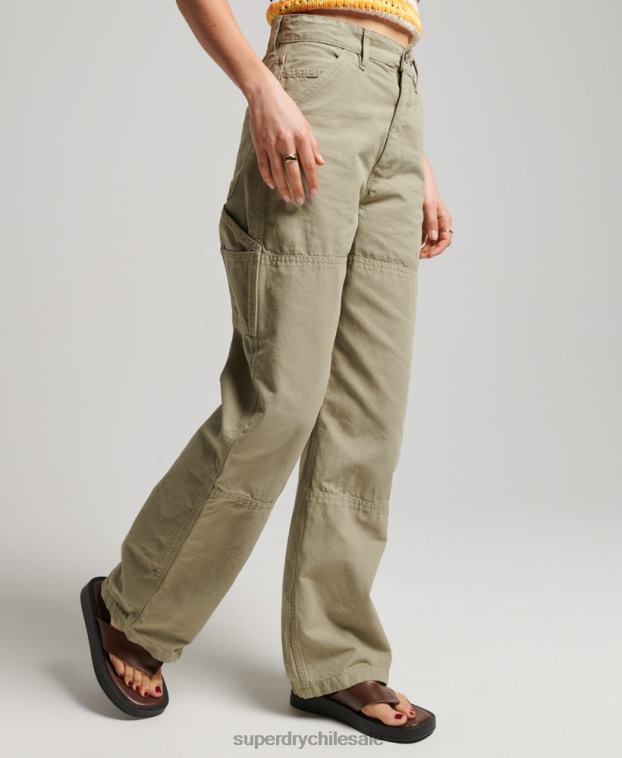 mujer Superdry verde Pantalón carpintero ancho vintage de algodón orgánico 2R68Z2556