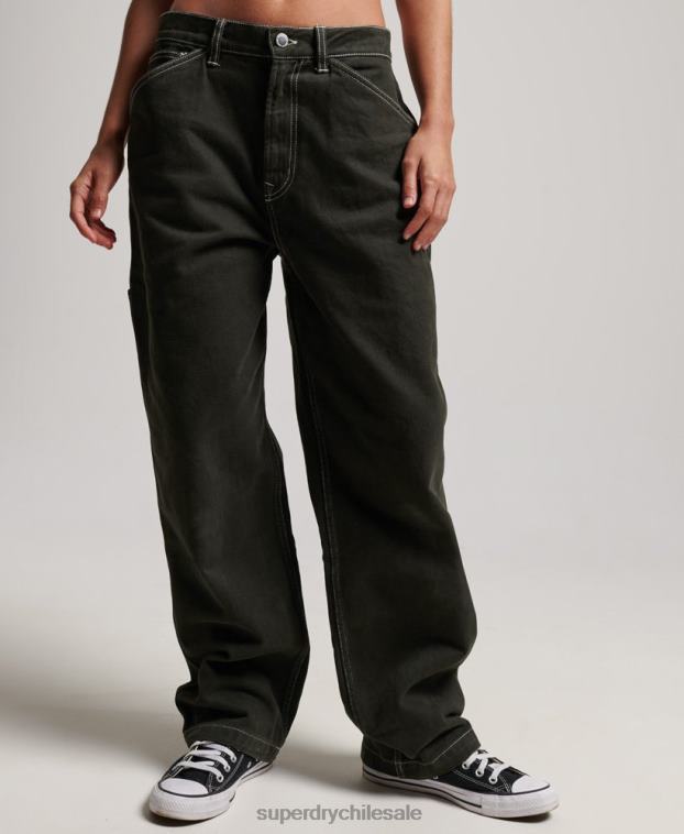 mujer Superdry verde pantalones de carpintero en contraste 2R68Z2558