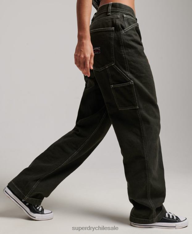 mujer Superdry verde pantalones de carpintero en contraste 2R68Z2558