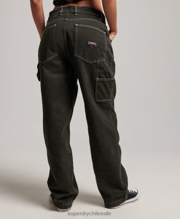 mujer Superdry verde pantalones de carpintero en contraste 2R68Z2558