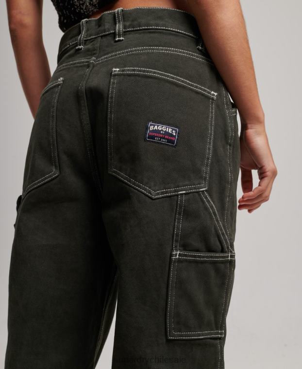mujer Superdry verde pantalones de carpintero en contraste 2R68Z2558
