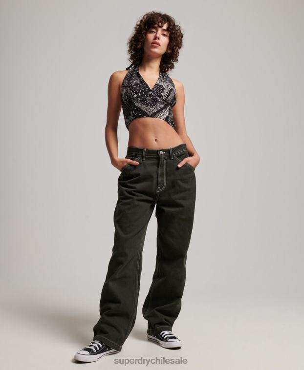 mujer Superdry verde pantalones de carpintero en contraste 2R68Z2558