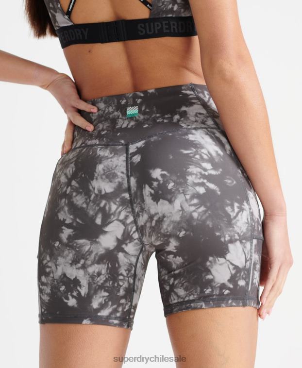 mujer Superdry gris correr pantalones cortos ajustados 2R68Z6343