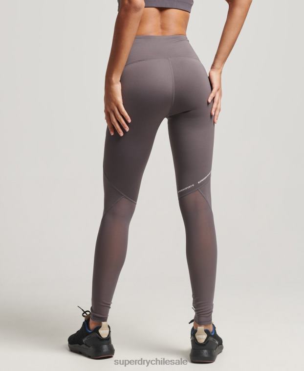 mujer Superdry gris leggins ajustados de malla activa de longitud completa 2R68Z4073