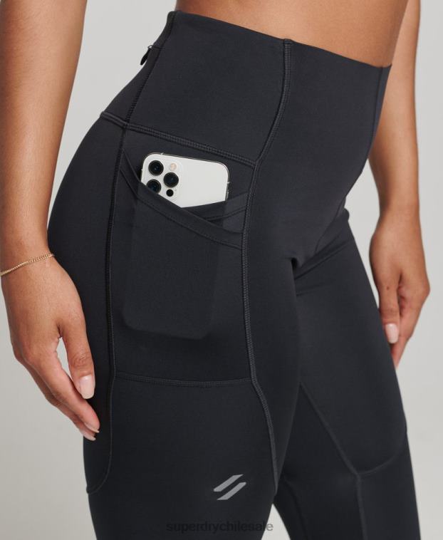 mujer Superdry negro correr polainas ajustadas 2R68Z4067