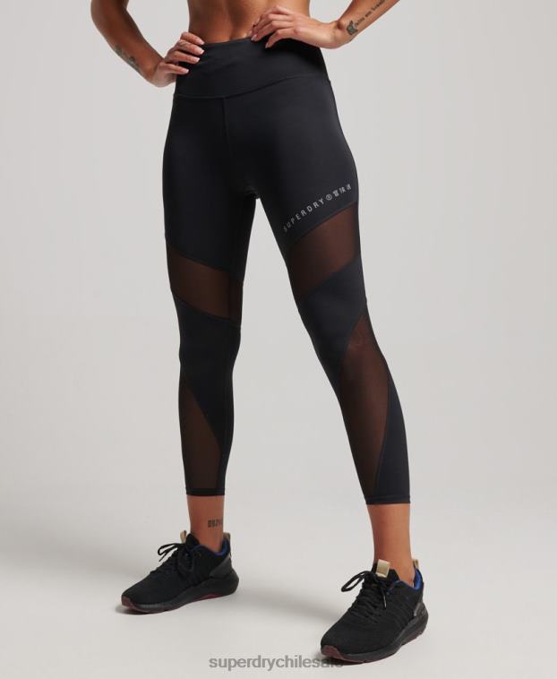 mujer Superdry negro leggins 7/8 de malla de entrenamiento 2R68Z4080