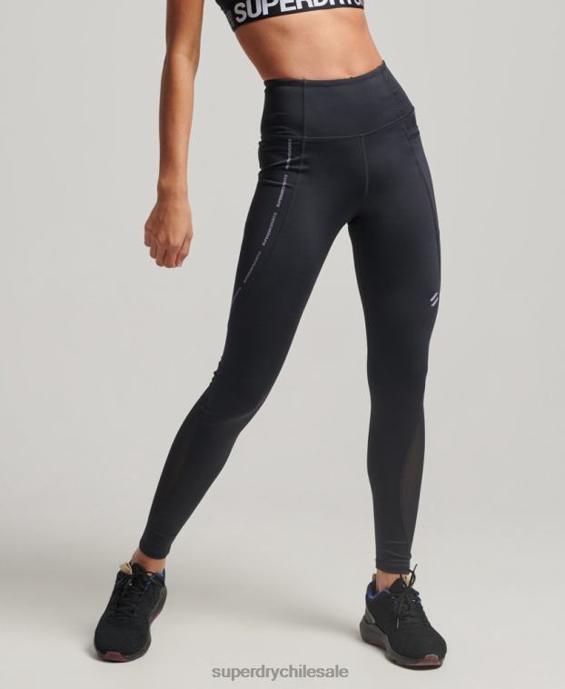 mujer Superdry negro leggins ajustados de malla activa de longitud completa 2R68Z4070