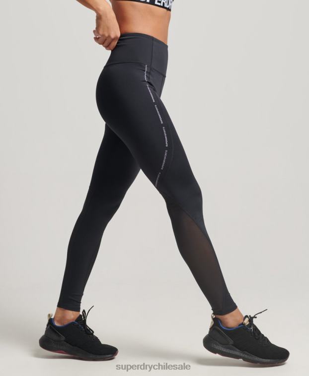mujer Superdry negro leggins ajustados de malla activa de longitud completa 2R68Z4070