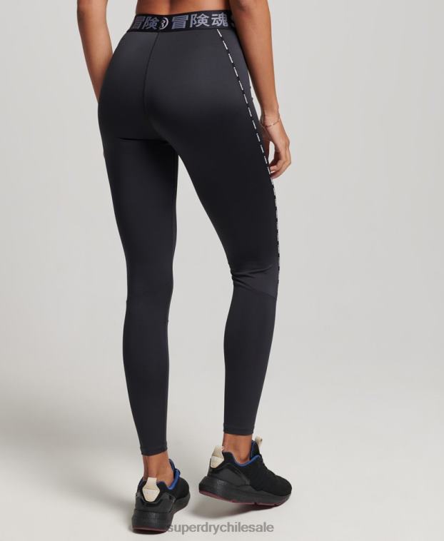 mujer Superdry negro leggins ajustados elásticos con la marca del tren 2R68Z4082