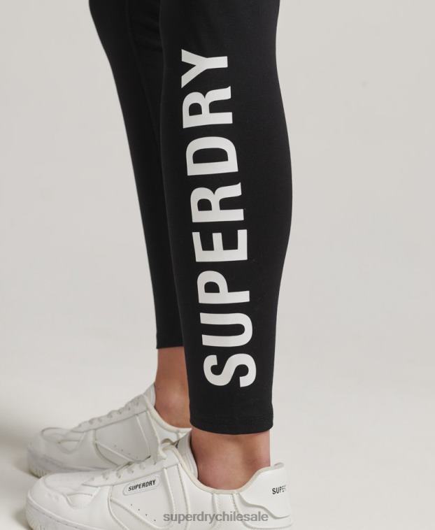 mujer Superdry negro leggins elásticos con gráfico del logo 2R68Z6661