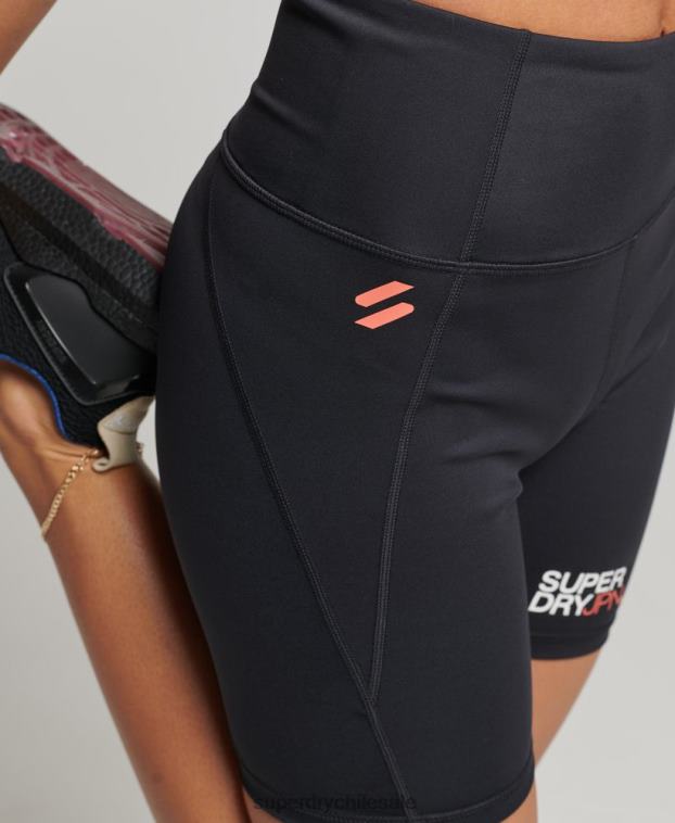 mujer Superdry negro pantalones cortos ajustados de seis pulgadas 2R68Z3126