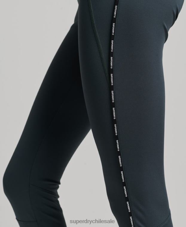 mujer Superdry verde leggins elásticos con logo de tren 2R68Z4072