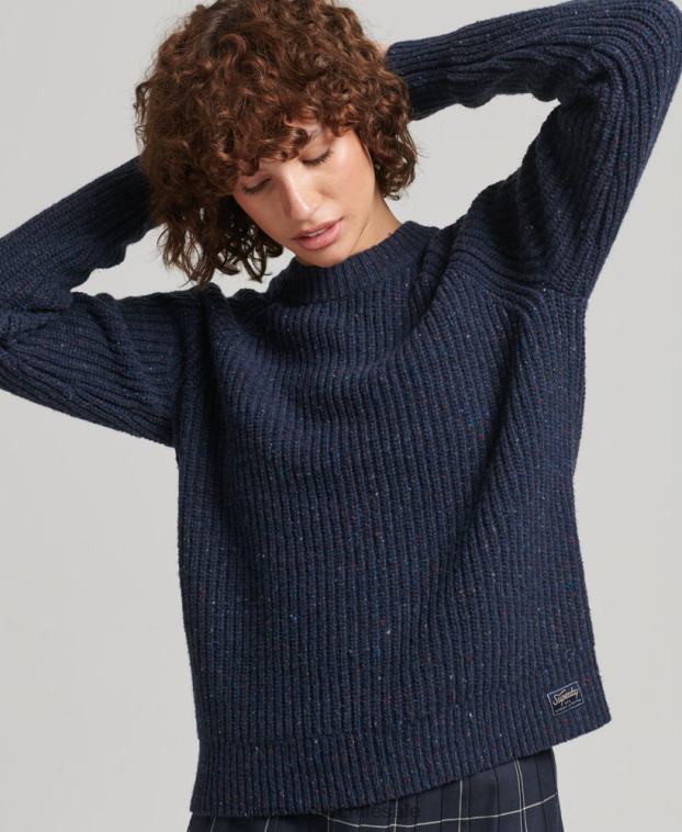 mujer Superdry Armada jersey de canalé de tweed con cuello redondo 2R68Z3988