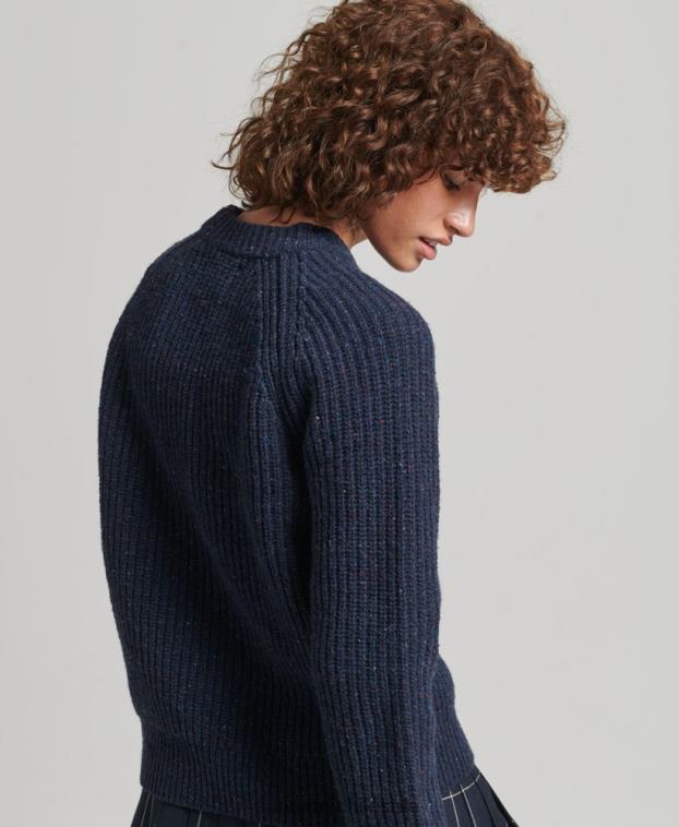mujer Superdry Armada jersey de canalé de tweed con cuello redondo 2R68Z3988