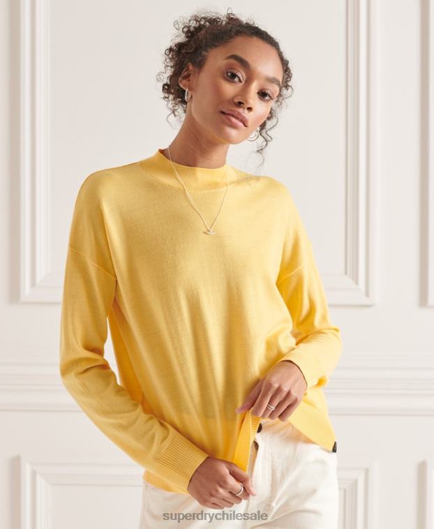 mujer Superdry amarillo jersey de merino con cuello alzado 2R68Z6650