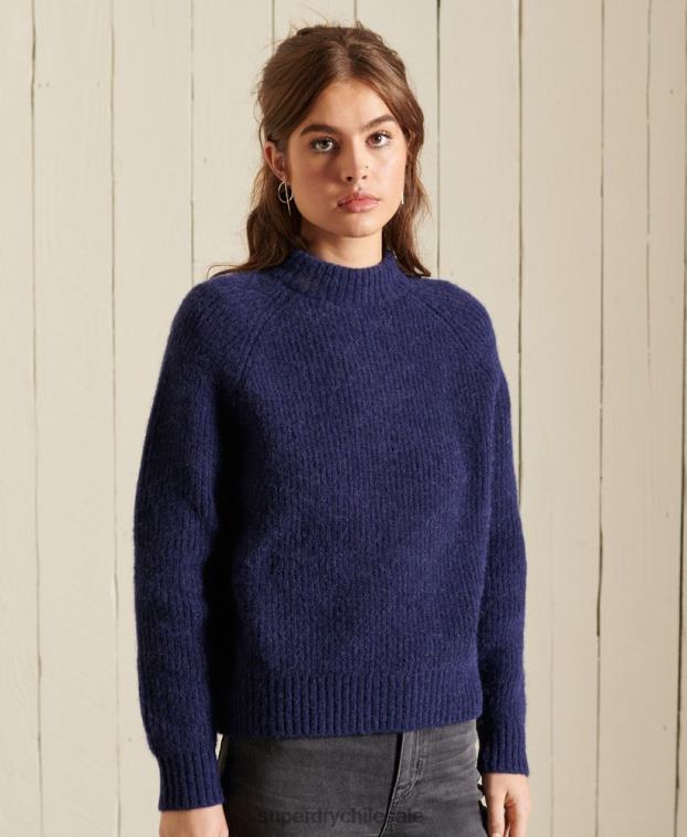 mujer Superdry azul oscuro suéter con cuello redondo en mezcla de alpaca 2R68Z6680