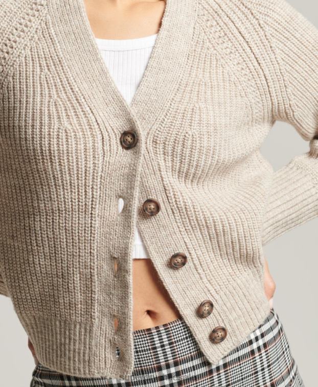 mujer Superdry beige cárdigan jessica con cuello en v 2R68Z4022