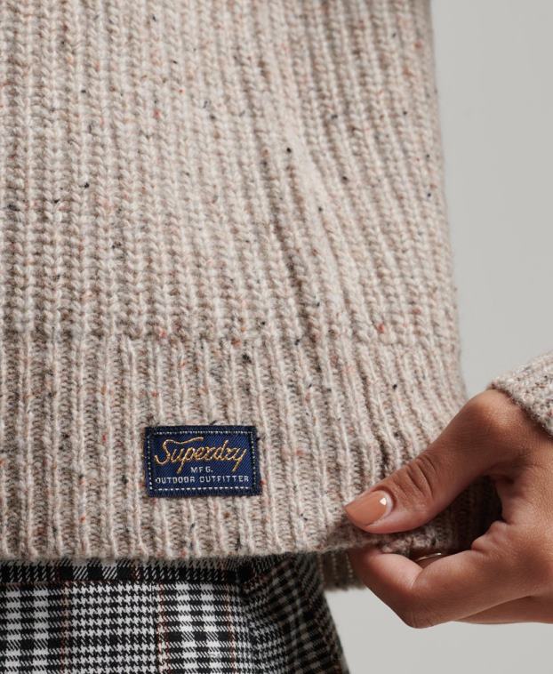 mujer Superdry beige jersey de canalé de tweed con cuello redondo 2R68Z3974