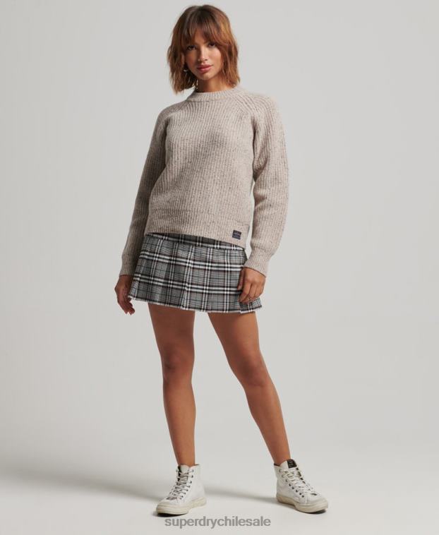 mujer Superdry beige jersey de canalé de tweed con cuello redondo 2R68Z3974