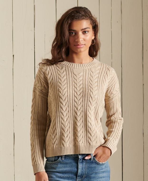 mujer Superdry beige jersey de ochos con hombros caídos y cuello redondo 2R68Z4026