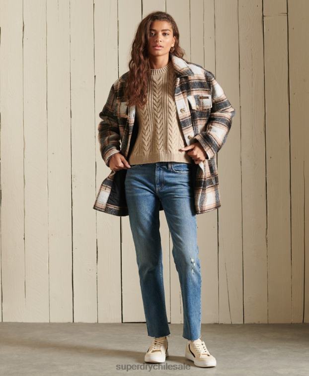 mujer Superdry beige jersey de ochos con hombros caídos y cuello redondo 2R68Z4026