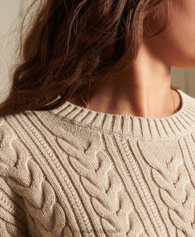 mujer Superdry beige jersey de ochos con hombros caídos y cuello redondo 2R68Z4026