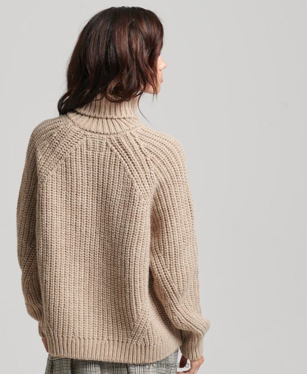 mujer Superdry beige jersey de punto con cuello vuelto y costuras holgadas 2R68Z3986