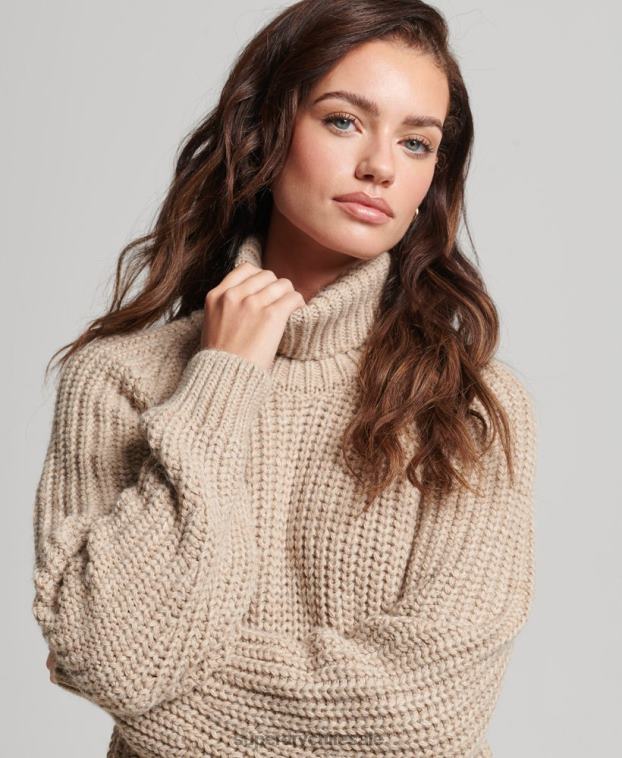 mujer Superdry beige jersey de punto con cuello vuelto y costuras holgadas 2R68Z3986