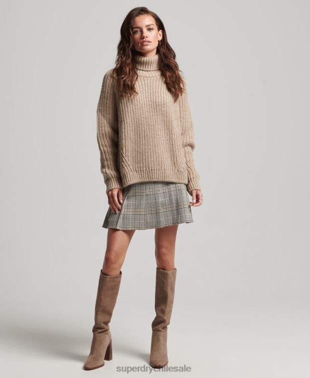 mujer Superdry beige jersey de punto con cuello vuelto y costuras holgadas 2R68Z3986