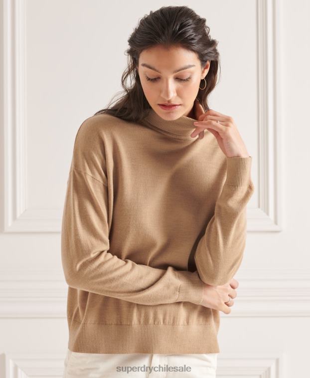 mujer Superdry beige suéter con cuello vuelto y hombros caídos de merino 2R68Z6652